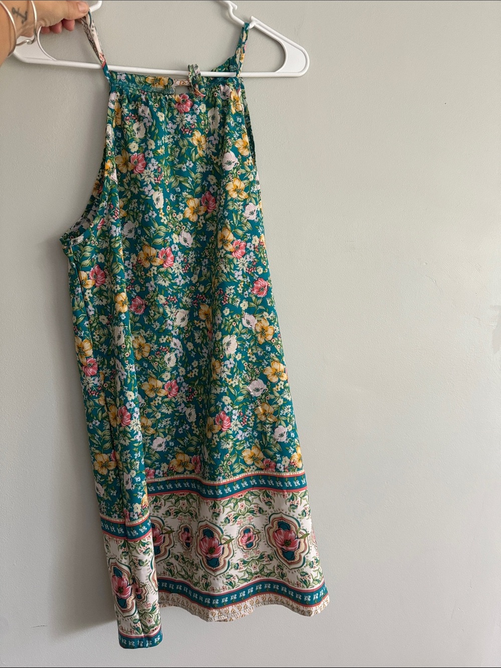 SHEIN Teal Floral Halter Mini Dress with Pink and Yellow Accents